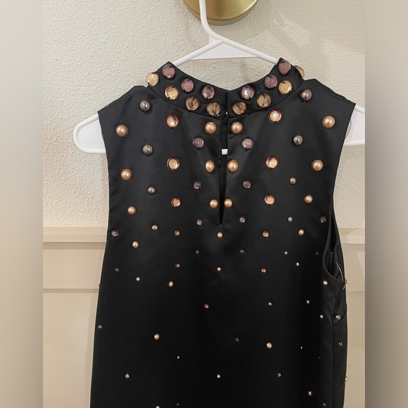 Anthropologie Tanvi Kedia Studded Black Sleeveless Mini Dress Gold Brown - Picture 13 of 14